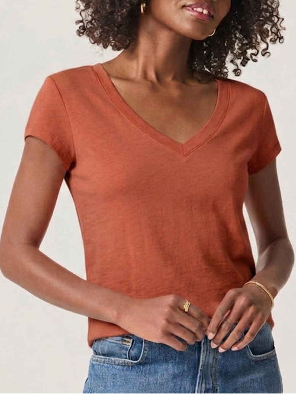 Splendid| Terra Cotta Orange Deep V-Neck Short Sleeve Soft Casual T-Shirt Sz L